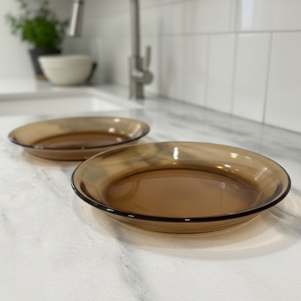 Anchor Hocking Amber Pie Plate #1060, Set of‎ 2, Vintage Fire-King Bakeware